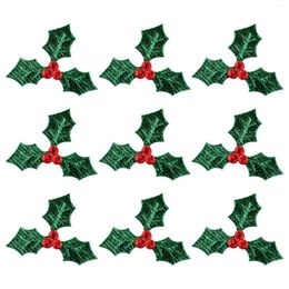 Decorative Flowers Greenery Decor Green Leaves Mini Triple Leaf Holly Berries Embellishments Fake Red Diy Crafts