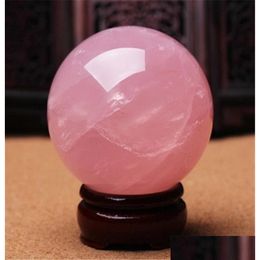 Arts And Crafts Rockcloud Healing Crystal Natural Pink Rose Quartz Gemstone Ball Divination Sphere Decorative With Wood Stand Crafts84 Dhgkd