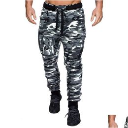 Mens Pants Cofekate Men Casual Lace Up Joggers Cargo Combat Trousers Solid Color Camouflage Printed Sweatpants Hip Hop Drop Delivery Dheoe