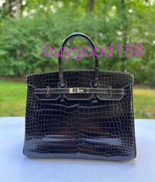 Aa Bridkkin Exquisite Luxury Designer Ladies Classic Fashion Tote Shoulder Bags Crocodile Skin 35 in Graphite