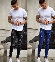 Fashion Hole Distressed Jean Mens Stretchy Ripped Skinny Biker Jeans Frayed Slim Fit Destroyed Taped Denim Pants Fit Trouser6874071
