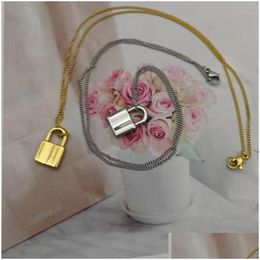 Pendant Necklaces L- Gold Lock Necklace Woman Stainless Steel 45Cm Jewelry For Neck Valentine Day Christmas Gifts Girlfriend Wholesale Dh8Um