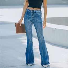 Women's Jeans Womens Flared Patchwork Vintage Fashion Stretch High Waist Casual Slim Streetwear Wide Leg Flare Denim Trousers Pantalones
