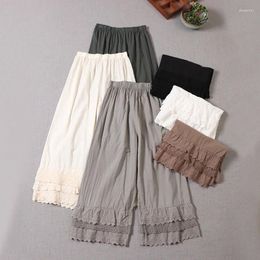 Women's Pants Spring Autumn Japan Style Mori Girl Sweet Lace Embroidery Wide Leg Women Elastic Waist Casual Loose Cotton Linen Trousers