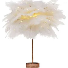 Table Lamps Remote Control Feather Lamp USB/ Battery Power Creative Light Tree Lampshade Wedding Bedroom Decor