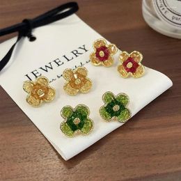 Stud Earrings Green Crystal Flower Dangle For Women Girls Shining Zircon Fresh Earring Wedding Luxury Party Jewelry Gifts