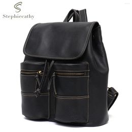 Backpack Luxury Genuine Leather Unisex Retro Large Capacity Multi Pockets Flap Drawstring Shoulder Bag Laptop A4 Travel Business
