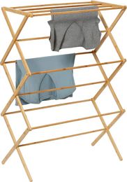 Hangers Collapsible Clothes Drying Rack Bamboo DRY-09508 Natural