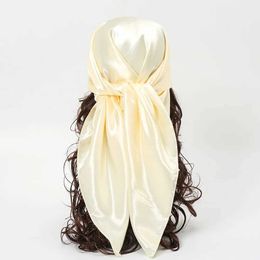 Bandanas Durag 90cm solid color neckline headscarf womens silk satin headband hair scarf womens square headscarf J240516