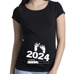 Maternity Tops Tees Baby Loading 2024 Printed Maternity T Shirt Pregnant Clothes Summer T-shirt Pregnancy Announcement Tops Shirts New Mom Tshirts H240518