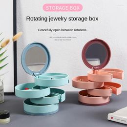 Storage Boxes Desktop Four-Layer 360 Degrees Rotating Jewellery Box Bedroom Makeup Mirror Cosmetics