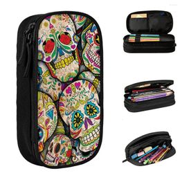 Sugar Skull Collage Pencil Case Halloween Day Of The Dead Pouch Pen Holder Kids Big Capacity Bag School Gift Stationery