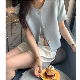 Women's Jackets Korean Fashion Summer Thin Coat Women Small Fragrance O-neck Short Sleeve Elegant Tops Female Office Lady Casual Outwear