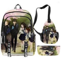 Backpack Hip Hop Funny Hyouka 3D Print 3pcs/Set Student School Bags Multifunction Travel Chest Bag Pencil Case