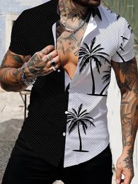 Men's Casual Shirts Fashion Shirt Print 2024 Summer Short Sleeved 3D Digital Coconut Tree Beach Hawaiian Trendy Street Buttons
