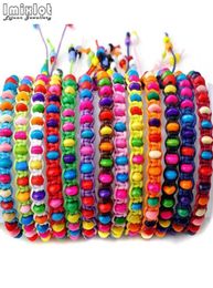 10pcs lot Colorful Wood Beads Weave Rope String Children Girl Friendship Bracelets Handmade Charm Strand Bangle Beach Jewelry Bead4571694