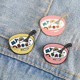 Brooches Funny Family Bowl Enamel Pins For Kids Parents MY DAD MOM SON Brooch Cartoon Lovely Badge Cute Jewellery Custom Bag Shirt Pin Gift