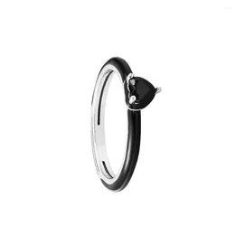 Cluster Rings 2024 Signature ME Black Chakra Heart Ring S925 Sterling Silver For Women Wedding Engagement Bridal Jewellery