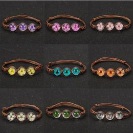 Link Chain Handmade Woven Dried Flowers Glass Beads Bracelet Women Jewellery Girls Ball Weave Lucky Flower Bracelets3288650