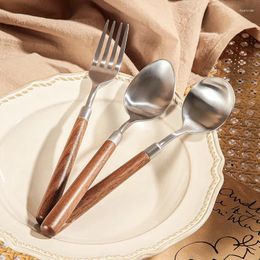 Dinnerware Sets Withered 304 Stainless Steel High Aesthetic Tableware Retro Japanese Walnut Spoon Fork Restaurant Household Thickened Soup