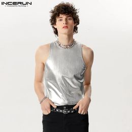INCERUN Tops 2024 American Style Mens Sparkling Fabric Knitted Desian Vests Casual Stylish Sleeveless Tank Tops S-5XL 240517