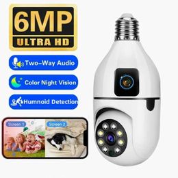 Wireless Camera Kits WiFi 6MP E27 Bulb Camera Dual Lens Monitoring AI Human Tracking Bidirectional Audio Wireless Camera Smart Home 8X Zoom Baby Monitor J240518