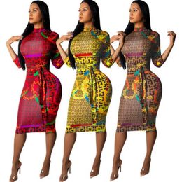 Casual Plaid Print Dresses Long Sleeve Skinny Nightclub Bandage Bodycon Sexy Party Dress with Belt Plus Size Women Clothing Vestid7918106