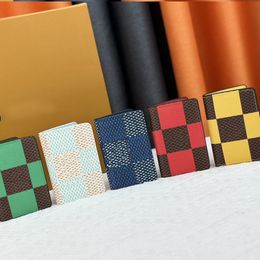 Female designers Printed leather grid shaped zero wallet bank card clip pocket Organiser clutch bag envelope purse 40677