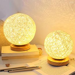 Table Lamps Rattan Balls LED Light Bedroom Study Living Bedside Rope Lamp Birthday Gift Home Decoration Holiday