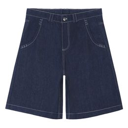 Hip Hop Vintage Solid Colour Denim Shorts Letter Printed Loose Streetwear Jeans Shorts For Male 240513