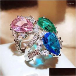 Cluster Rings Real S925 Sterling Sier Natural Sapphire Ring For Women Anillos De Wedding Bands 925 Jewellery Gemstone Drop Delivery Dhmnt