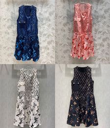 2022 Designer 4 Color New Summer Pocket Sleeveless Lady Dress Women Print Elegant Midi Party Dresses2847975
