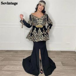 Party Dresses Sevintage Elegant Black Prom Dress Mermaid Long Sleeves Lace Appliques Formal Evening Floor Length Kafeta Gowns 2024