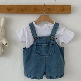 Clothing Sets Children Suit Short Sleeved Cotton Printed T-shirt Denim Jumpsuit Toddler Baby Girl Boys Clothes Set For Summer