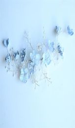 Jonnafe Light Blue Floral Hair Comb Wedding Accessories Pearls Bridal Jewelry Handmade Women Ornaments 2110193333128
