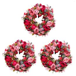 Decorative Flowers 3X Silk Flower Head Wreath 40cm Handmade Garland For Autumn Winter Display Red