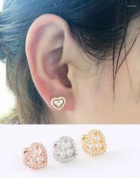 Stud Earrings Fashion Women Zirconia Colour Rose Gold Stainless Steel Like Hearts Crystal Jewellery