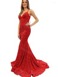 Party Dresses Sparkly Sequin Prom For Women Mermaid Long Formal Evening Gowns Spaghetti Straps V Neck Cocktail Dress ON246