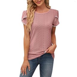 Women's T Shirts T-Shirt For Women Short Sleeve Tops Knitted Patchwork Lace Solid Colour Autumn Spring Blouse Cropped Y2k Cute Tank