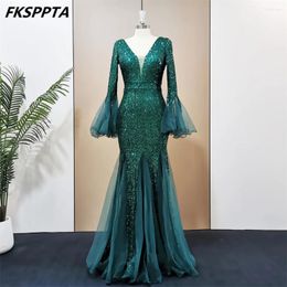 Party Dresses Wonderful Green Full Sleeves Mermaid Dress Evening 2024 Real Work Long Sequined Women Speical Occasion Gowns For Wedding