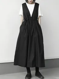 Casual Dresses Women's Sleeveless Dress Summer Dark Simple Large V-Neck Strap Design Loose Long Slip Skirt