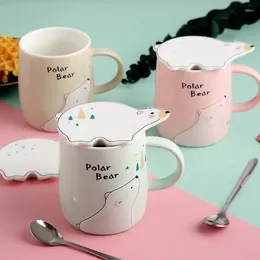 Mugs Ceramic Coffee Mug With Lid And Spoon Creative Cute Cartoon Bear Office Teacup Porcelain Home Milk Cup Drinkware Birthday Gift