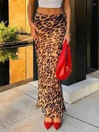 Skirts Gtpdpllt Vintage Leopard Print Maxi Skirt Sexy Hip Package High Waist Party Club 2024 Spring Summer Y2K Clothing