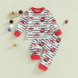 Clothing Sets Baby Christmas Loungewear Toddler Boys Girls Santa Claus Stripe Print Two-Piece Outfits Long Sleeve Pullover Top Pants