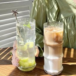 Wine Glasses Big Capacity Coffee Glass Cup Bamboo Shaped Water Mug Clear Drinking Ice Latte Fruit Juice Beverage Beer