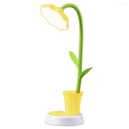 Table Lamps Kids Lamp Rechargeable Desk Eye Protection Press Sensor Dimmable Bedside With Pen Holder Yellow