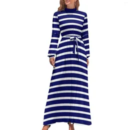 Casual Dresses Blue White Striped Dress Long Sleeve Summer Nautical Stripes Kawaii Maxi Aesthetic Boho Beach Birthday Gift