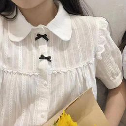 Women's Polos Lolita Style Blouses Women Korean Chic Lace Ruffles JK Shirts Girls Cute Short Sleeve White Blusas Mujer Tops Summer Sweet