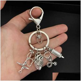 Keychains & Lanyards 1 Piece Of Heart-Shaped Pendant Keychain Medical Anatomy Doctor And Nurse Bag Chain Jewellery Gift Drop Delivery F Dhzse