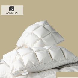 Pillow Lanlika Top Grade Luxury 100% Goose Down White Neck Pillows Silk Cotton Shell Queen King Bed For Sleep Gift 1Pcs 231220 Drop De Dhc9O